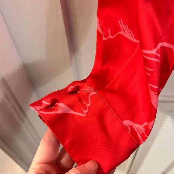 Hutch Robbie Shirt floral two tone tie front button down blouse cuffs - Picture 5 of 8